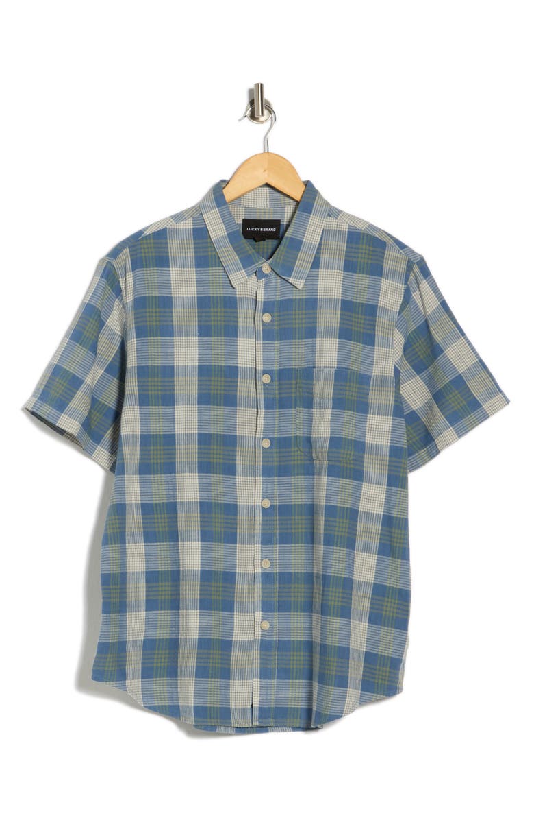 Lucky Brand San Gabriel Plaid Short Sleeve Button-Up Shirt, Main, color, Blue Multi Plaid