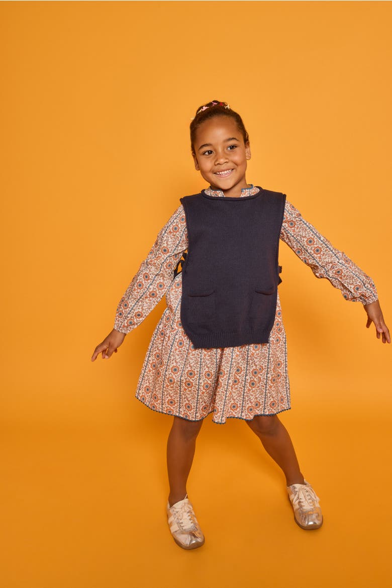Kids' Long Sleeve Positano Dress, Alternate, color, Verbier Vines Orange