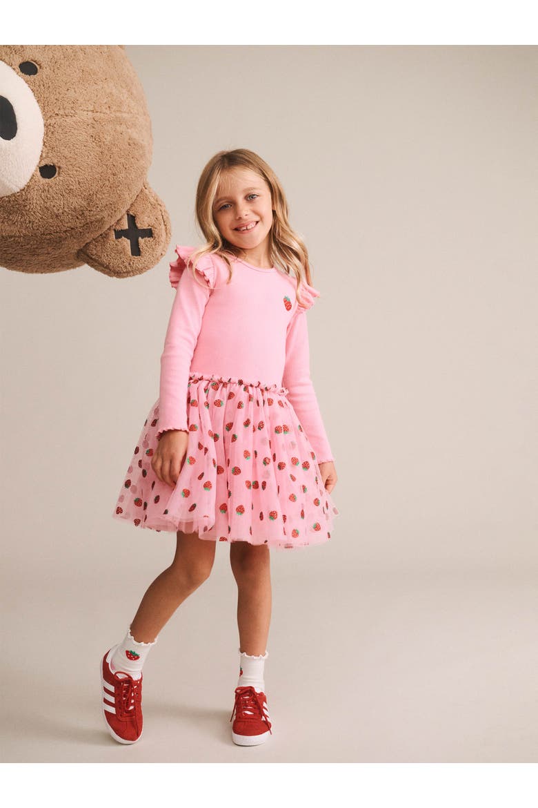 Strawberry Emb Tulle Dress, Alternate, color, Strawberry Crème