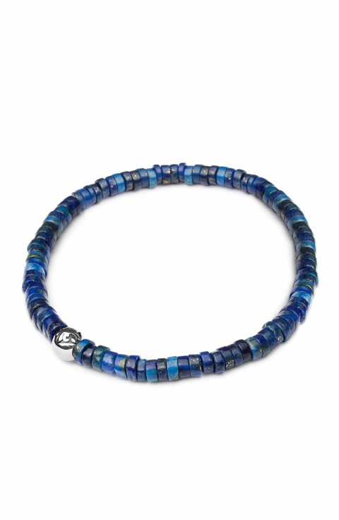 Heishi Bead Blue Lapis Silver Wristband