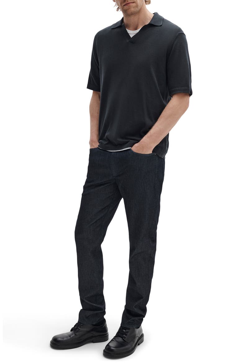 Conrad Silk & Cotton Johnny Collar Polo, Alternate, color, BLACK