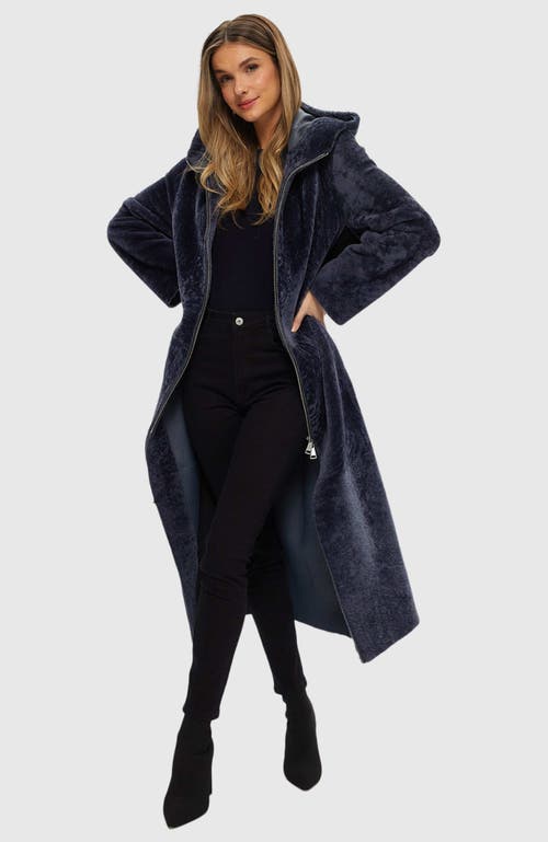 Gorski Reversible Textured Shearling Lamb Coat In Blue