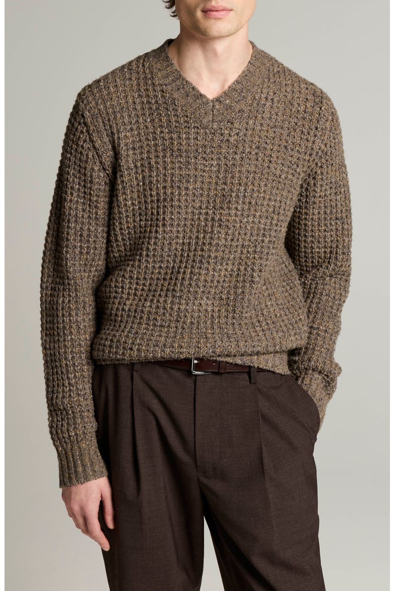 Waffle Donegal V-Neck Sweater, Main, color, TARMAC