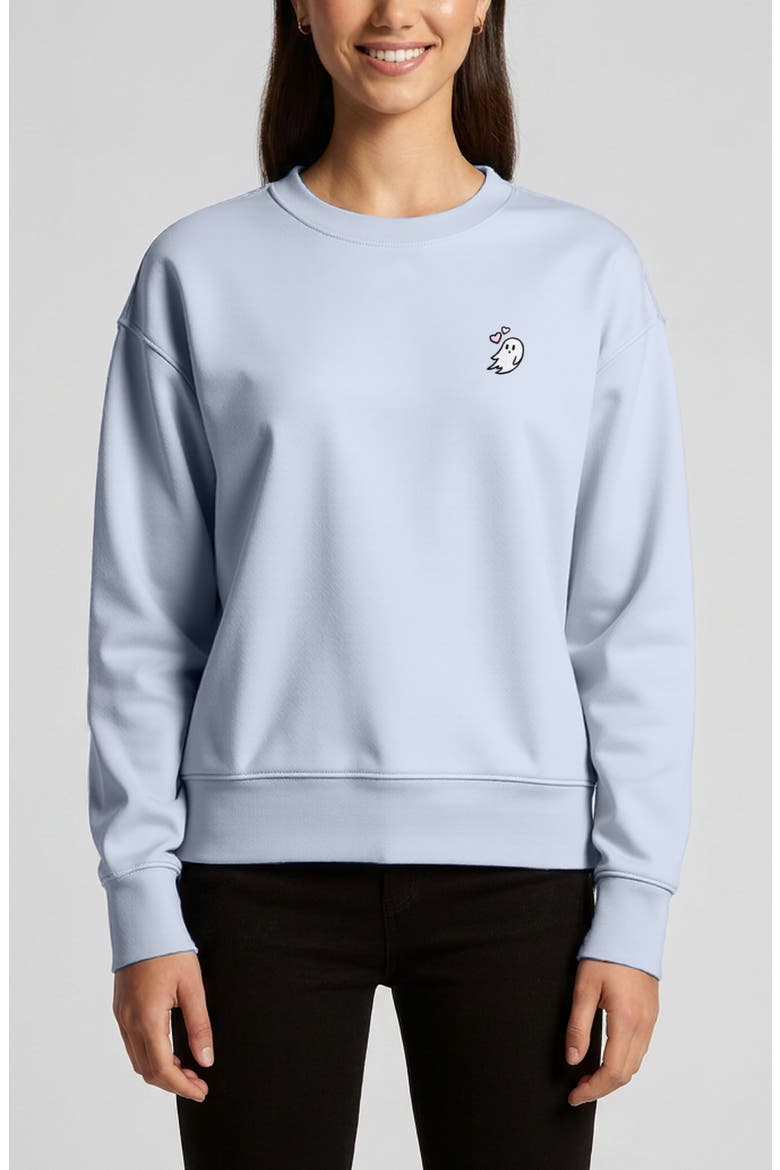 Heartly Ghost Relaxed Fleece Crewneck Sweatshirt, Main, color, Powder