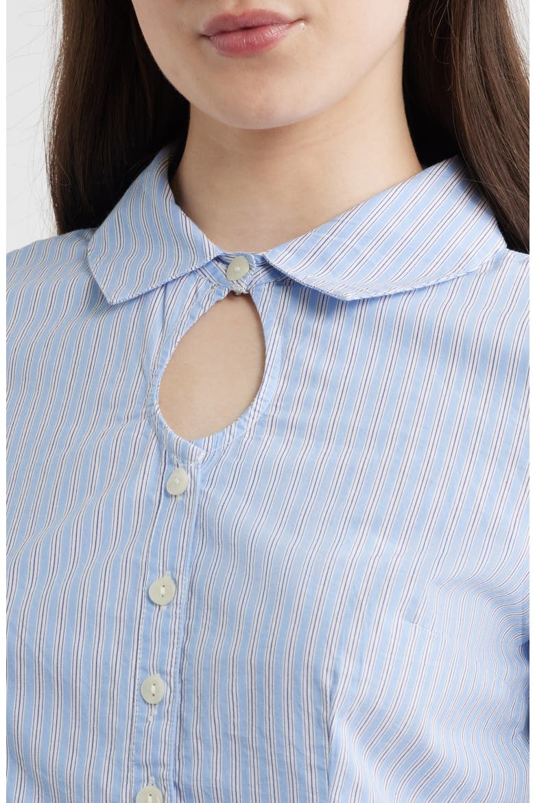 Ebba Pinstripe Keyhole Organic Cotton Button-Up Shirt, Alternate, color, BLUE