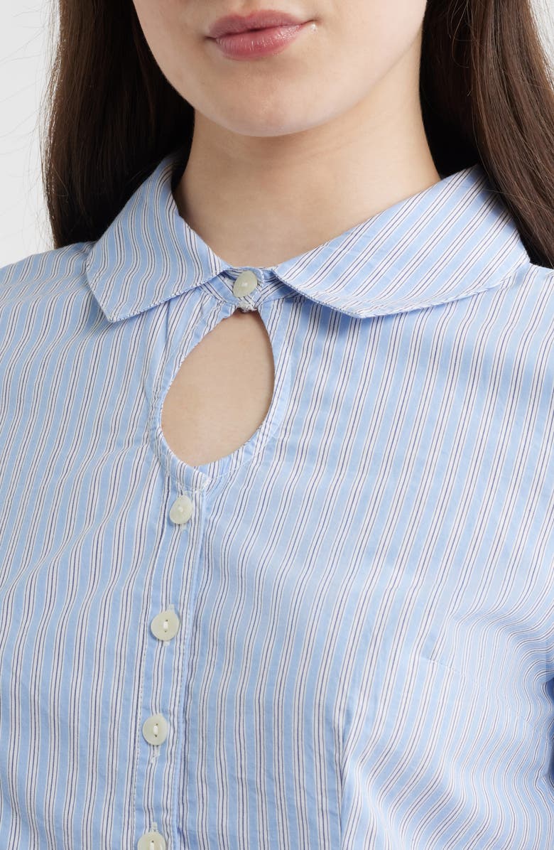 Damson Madder Ebba Pinstripe Keyhole Organic Cotton Button-Up Shirt, Alternate, color, Blue