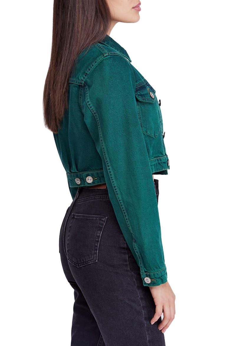 Overdyed Crop Denim Jacket, Alternate, color, GREEN