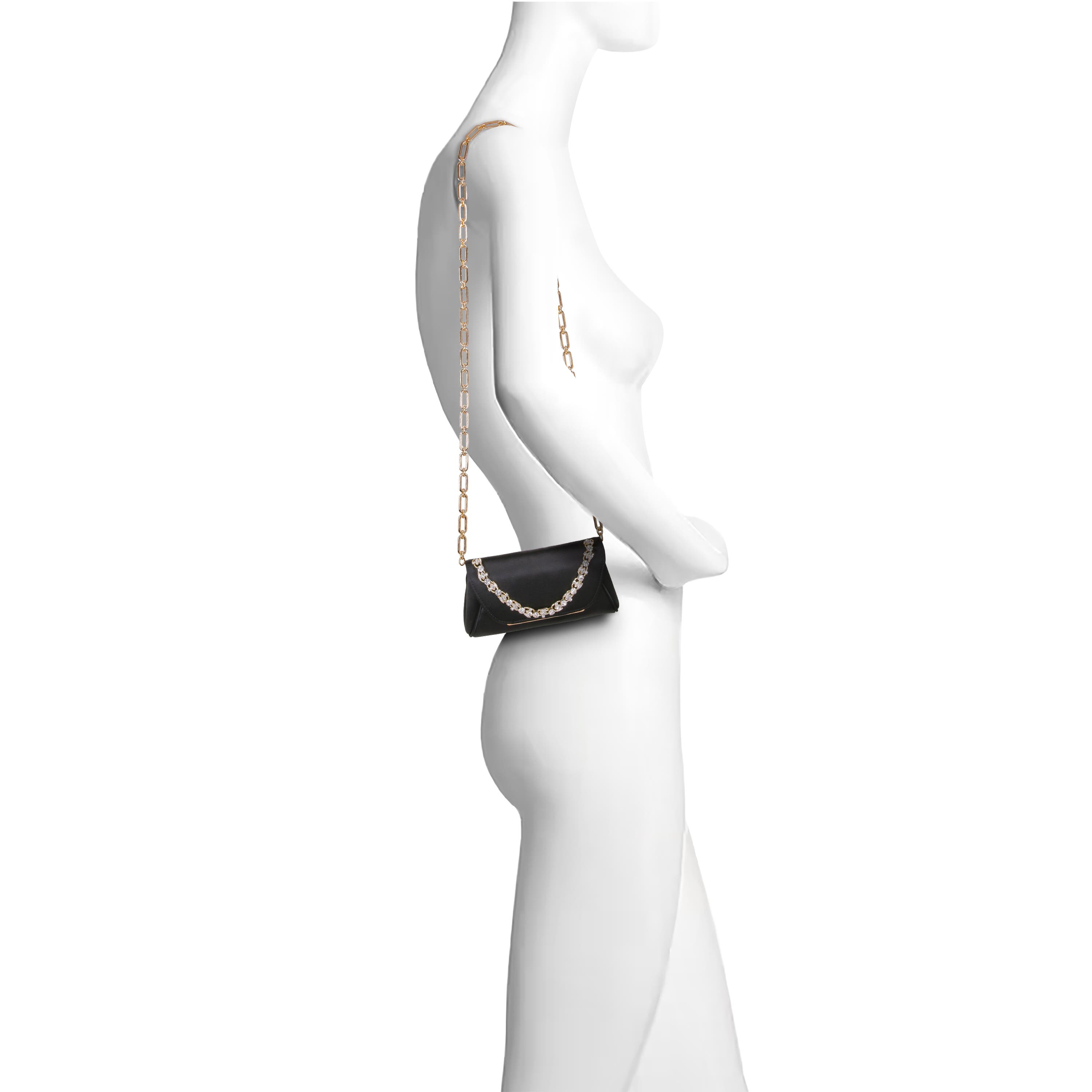 Seraphina Satin Clutch with Crystal Necklace Handslip, Alternate, color, Black