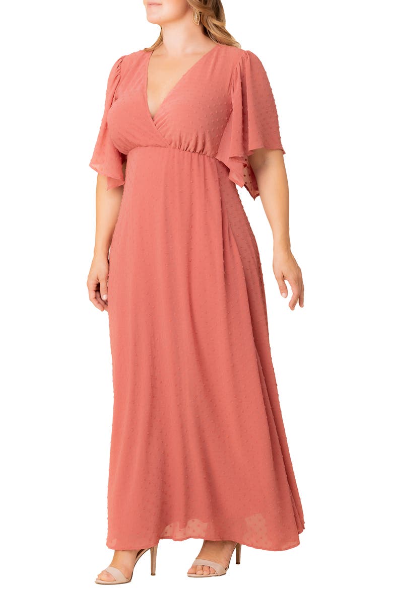 Carmella Flutter Sleeve Gown, Alternate, color, PEACHY KEEN