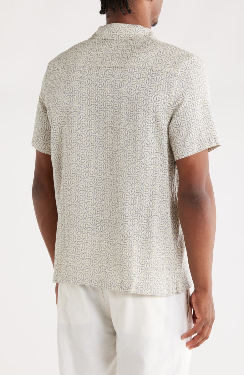 FOR THE REPUBLIC Geo Print Cotton & Linen Camp Shirt, Alternate, color, Ivory Navy Geo Diamond Floral