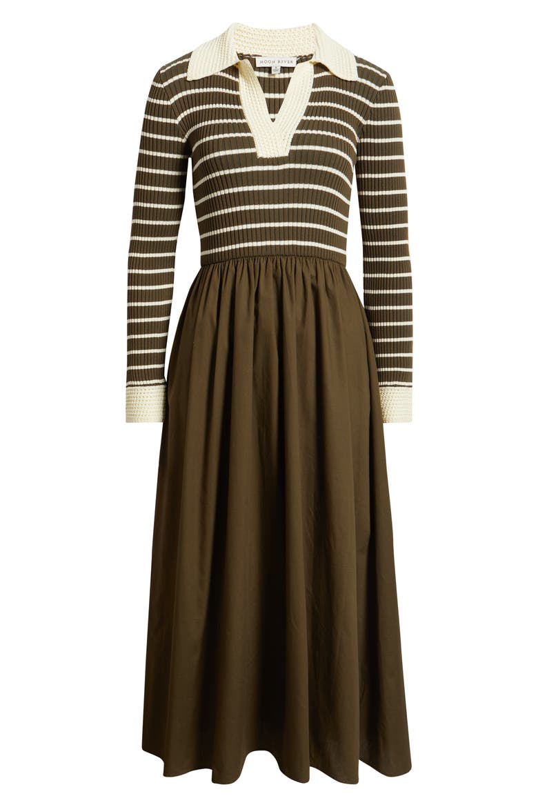Stripe Long Sleeve Twofer Midi Dress, Alternate, color, DARK OLIVE