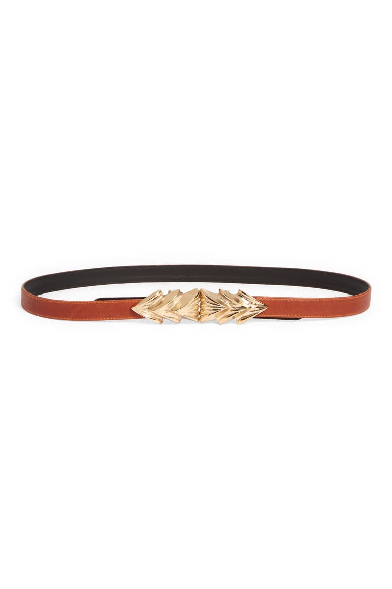 Three Shells Leather Belt, Main, color, COGNAC