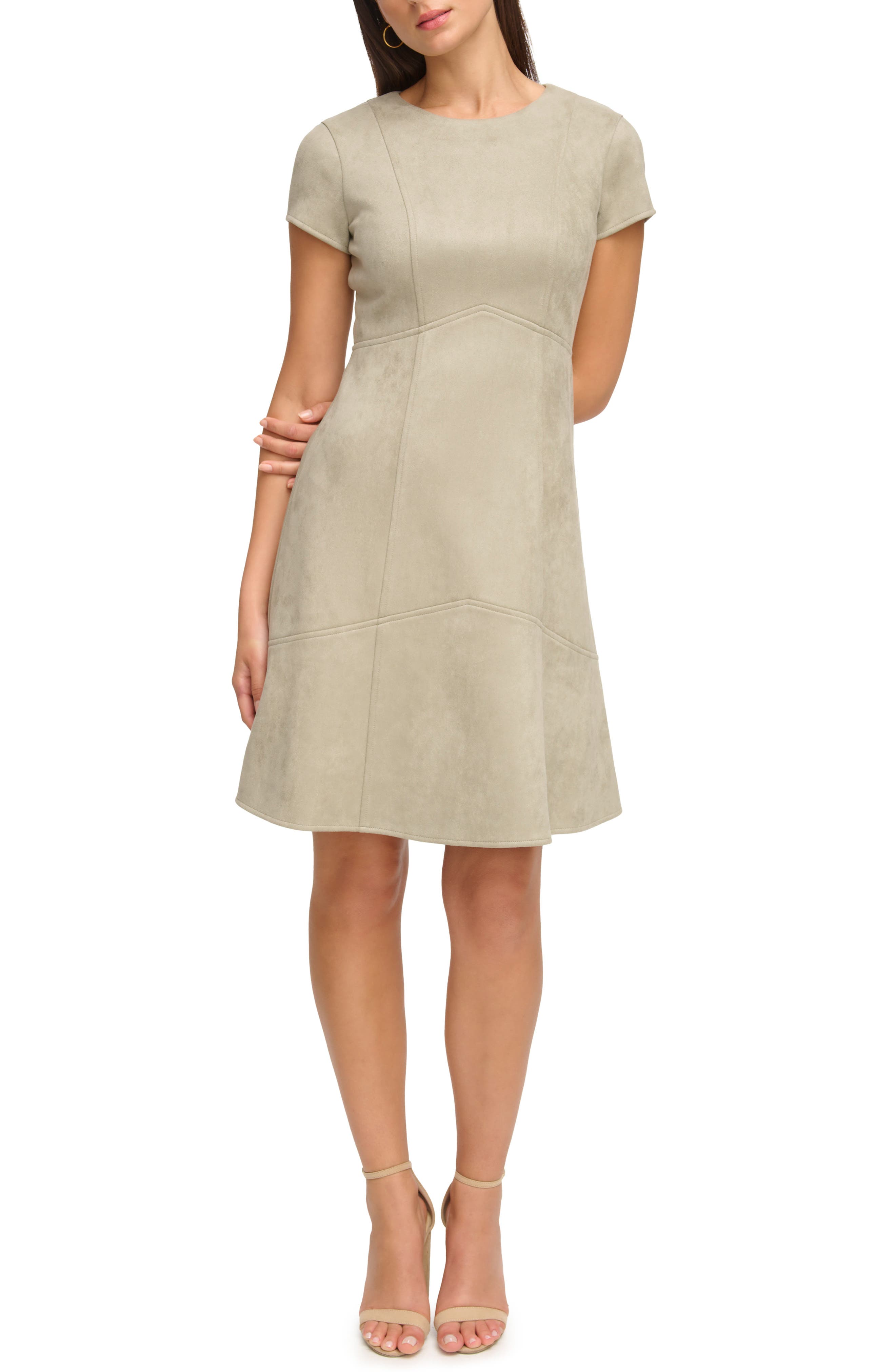 Kensie Scuba Knit Faux Suede Fit & Flare Dress