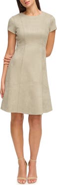 Kensie Scuba Knit Faux Suede Fit & Flare Dress