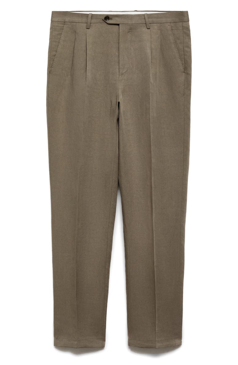 MANGO Slim Fit Pleat Linen Blend Dress Pants, Alternate, color, Mink Grey