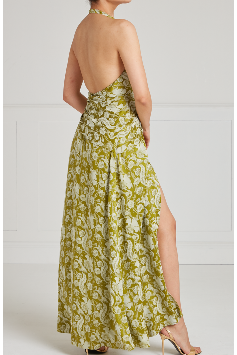 Celine Halter Dress, Alternate, color, Chartreuse