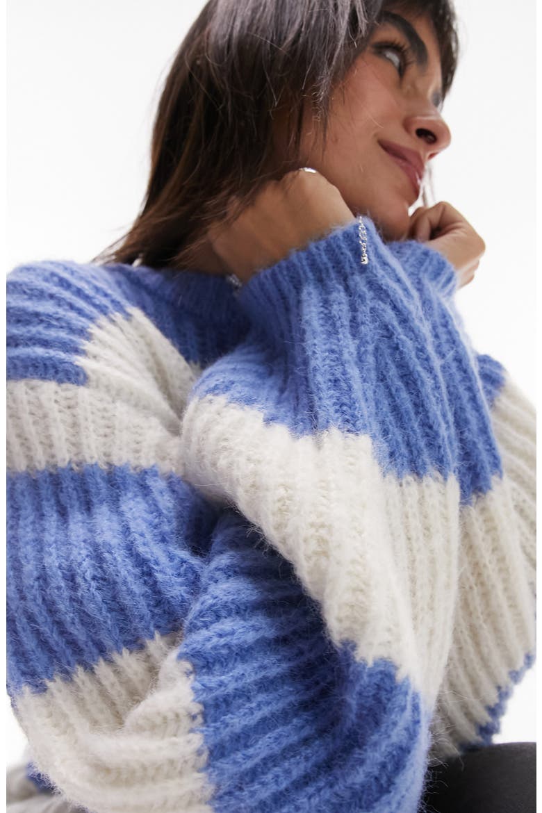 Stripe Balloon Sleeve Sweater, Alternate, color, BLUE MULTI