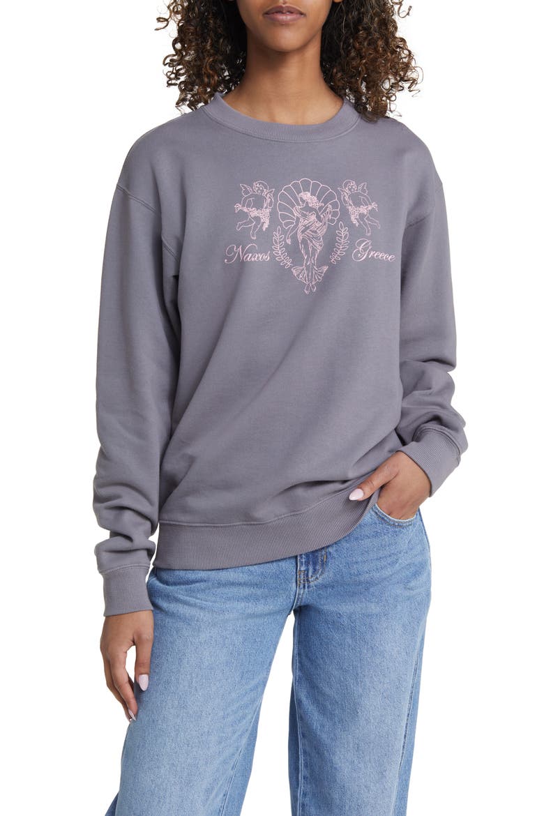 Naxos Greece Graphic Sweatshirt, Main, color, WASHED CASTLEROCK