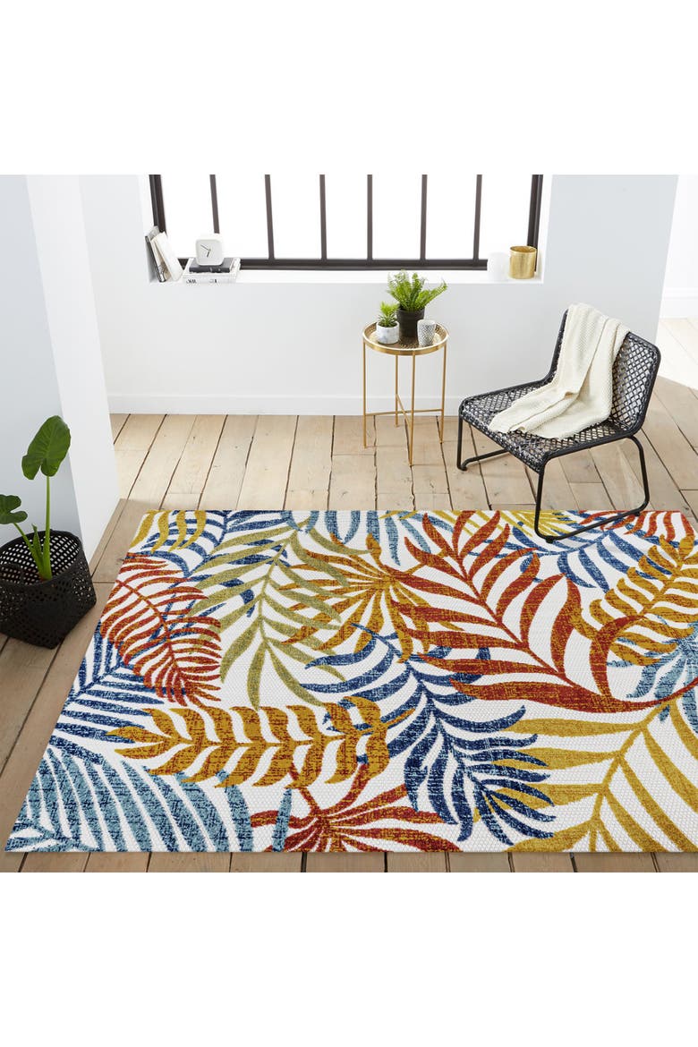 Tropics Palm Leaves Indoor/Outdoor Rug, Alternate, color, Cream/Orange