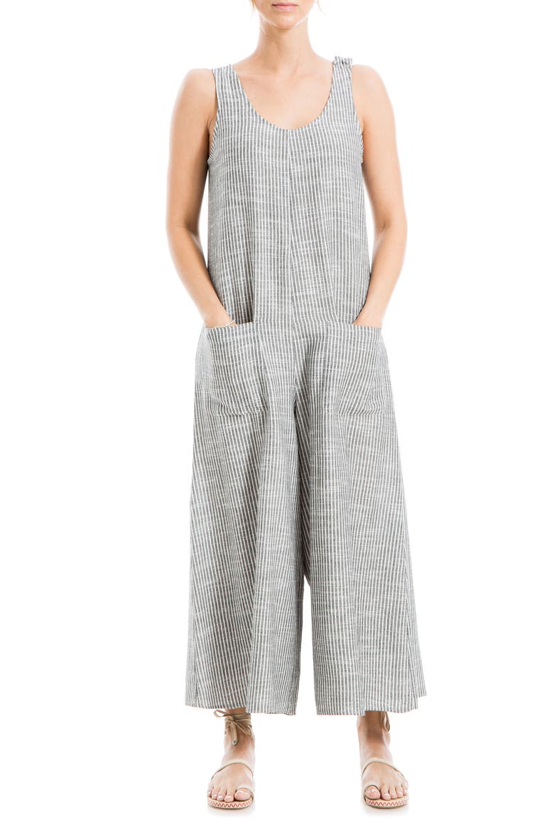 Sleeveless Yarn Dye Jumpsuit, Main, color, BKCRM022