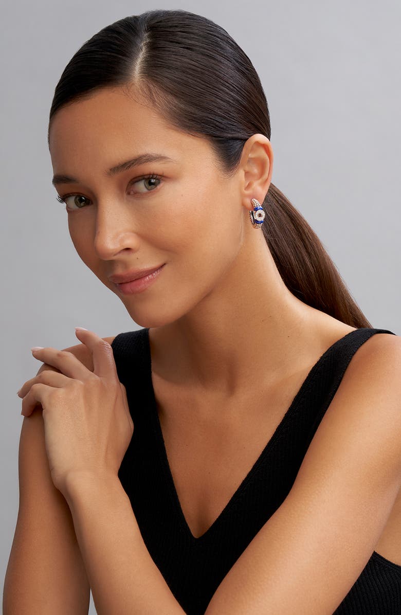 LAGOS Blue Caviar Diamond & Ceramic Hoop Earrings, Alternate, color, 