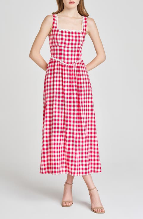 x Styled by COCO! Gracie Gingham Linen Blend Midi Dress