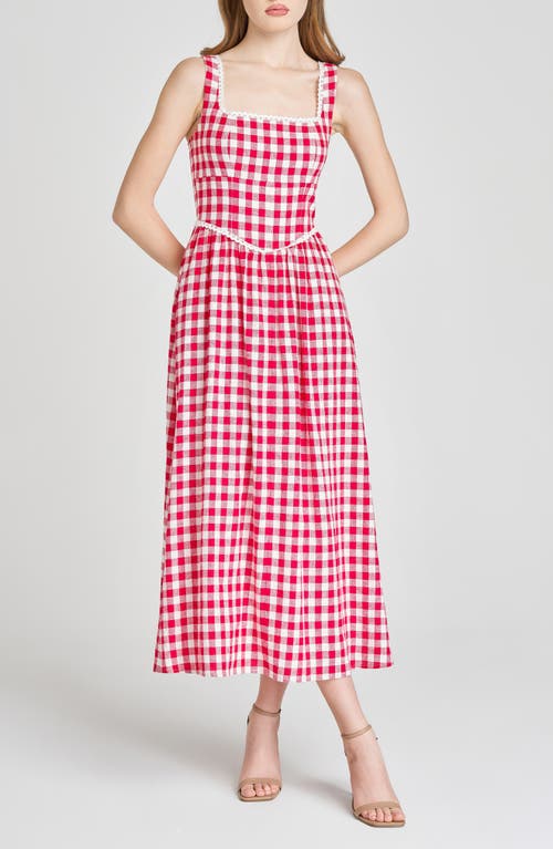 WAYF WAYF GRACIE GINGHAM LINEN BLEND MIDI DRESS 