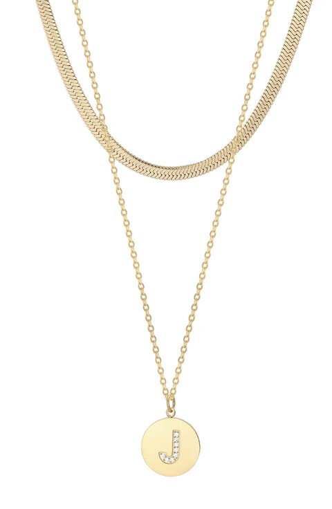 Set of 2 Initial Pendant & Herringbone Necklaces