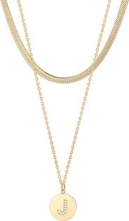 Adornia Set of 2 Initial Pendant & Herringbone Necklaces