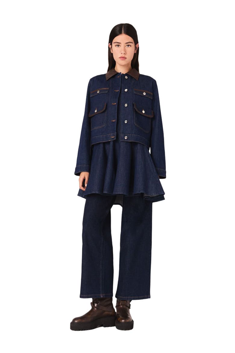 Denim jacket with faux leather, Main, color, Navy