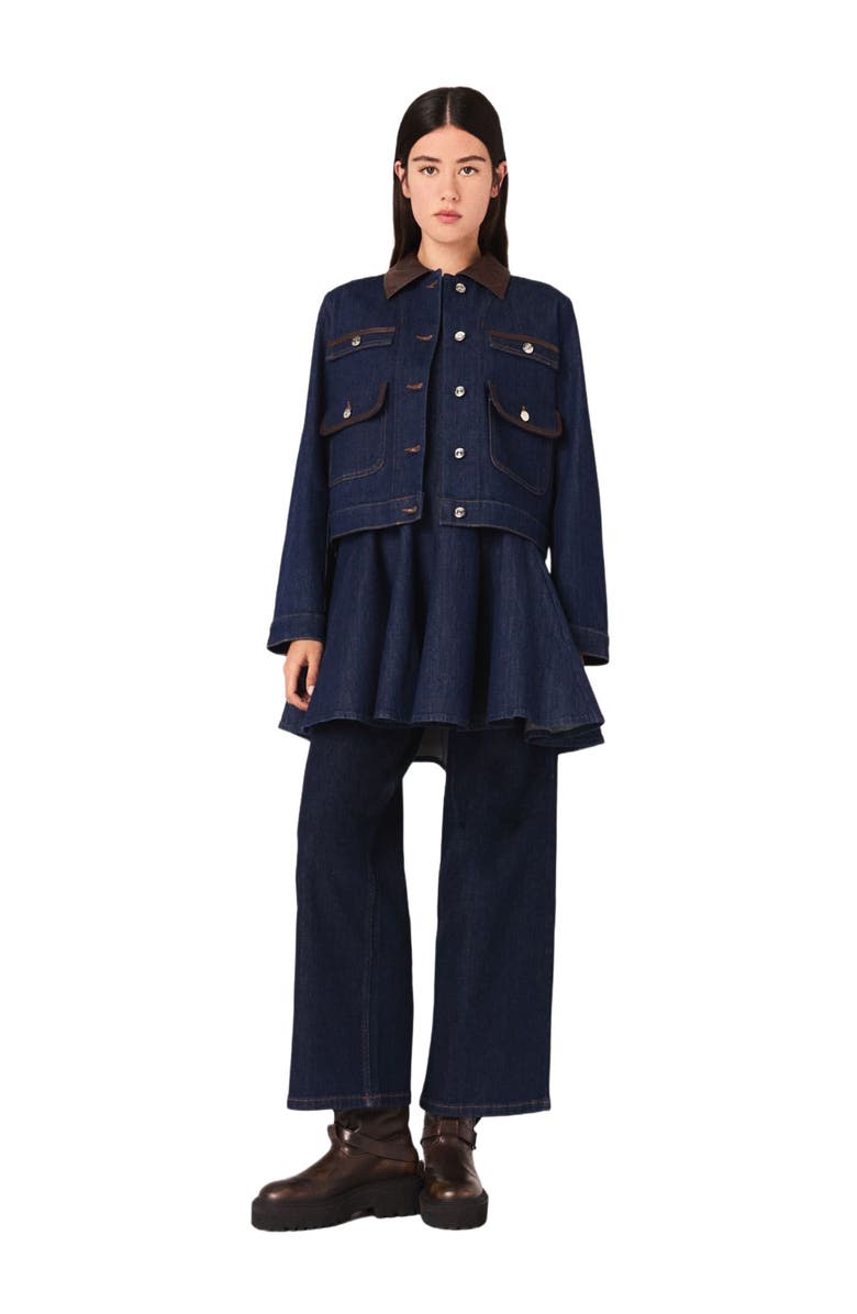 maje Denim jacket with faux leather, Main, color, Navy