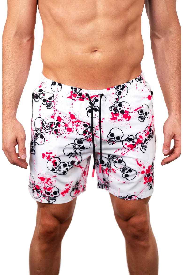 Lion Skullsplash Swim Trunks, Main, color, WHITE