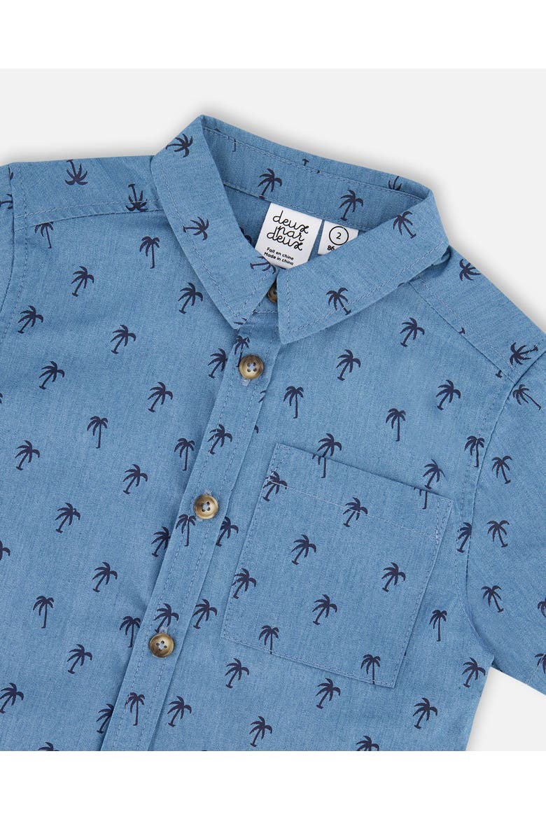 Short Sleeve Palm Print Chambray Shirt, Alternate, color, Blue Chambray Palm Print