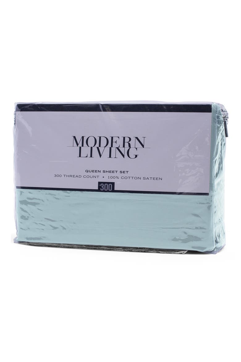 Cotton Sateen Sheet Set, Alternate, color, SOFT AQUA