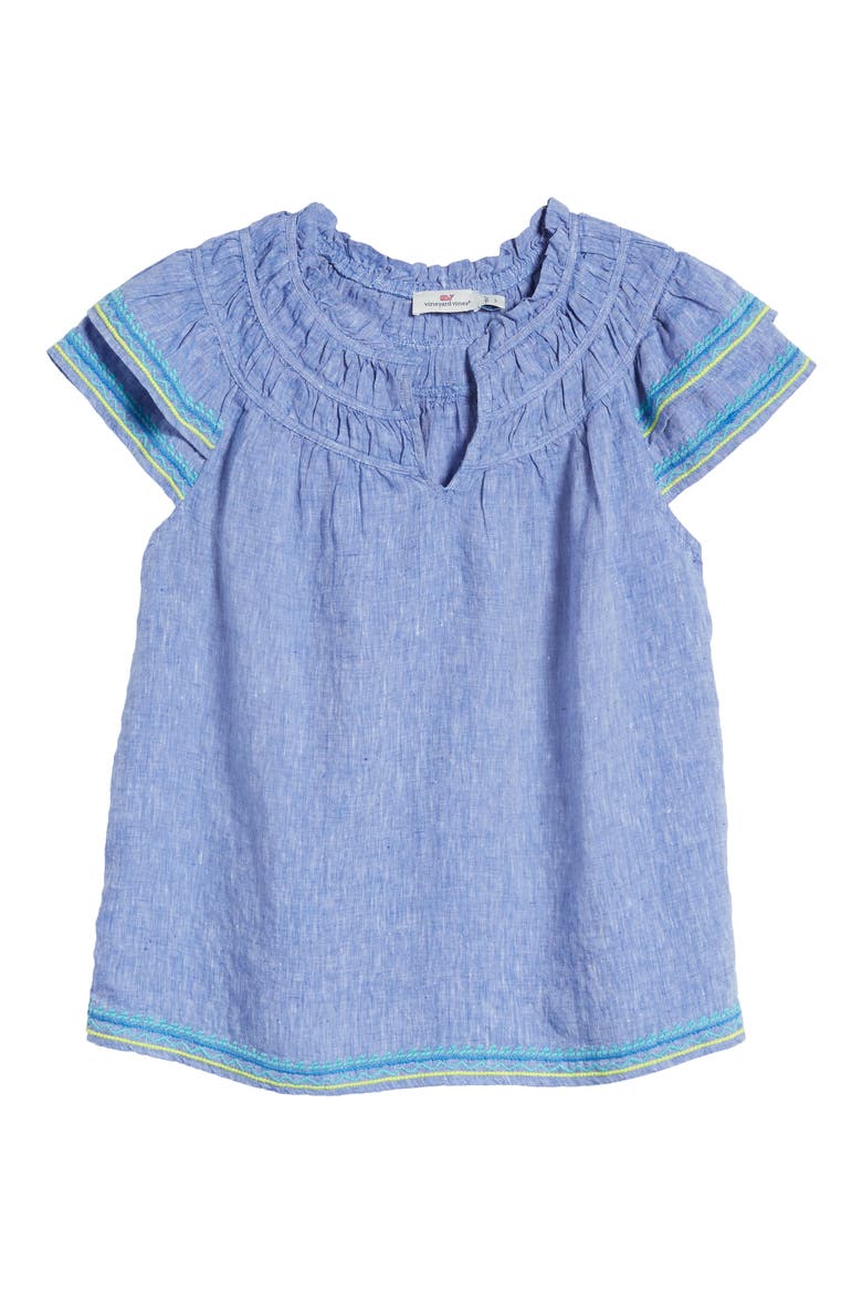 Cross Dyed Embroidered Linen Top, Alternate, color, MARLIN