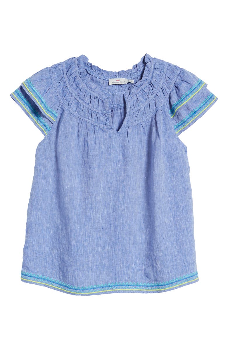 vineyard vines Cross Dyed Embroidered Linen Top, Alternate, color,