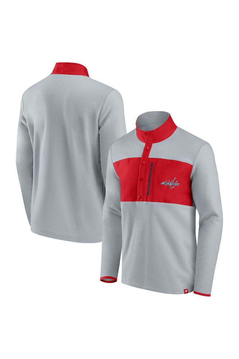 Men's Fanatics Branded Gray/Red Washington Capitals Hockey Polar Fleece Quarter-Snap Jacket, Main, color, Gray