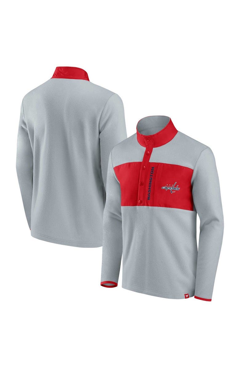 FANATICS Men's Fanatics Branded Gray/Red Washington Capitals Hockey Polar Fleece Quarter-Snap Jacket, Main, color, Gray
