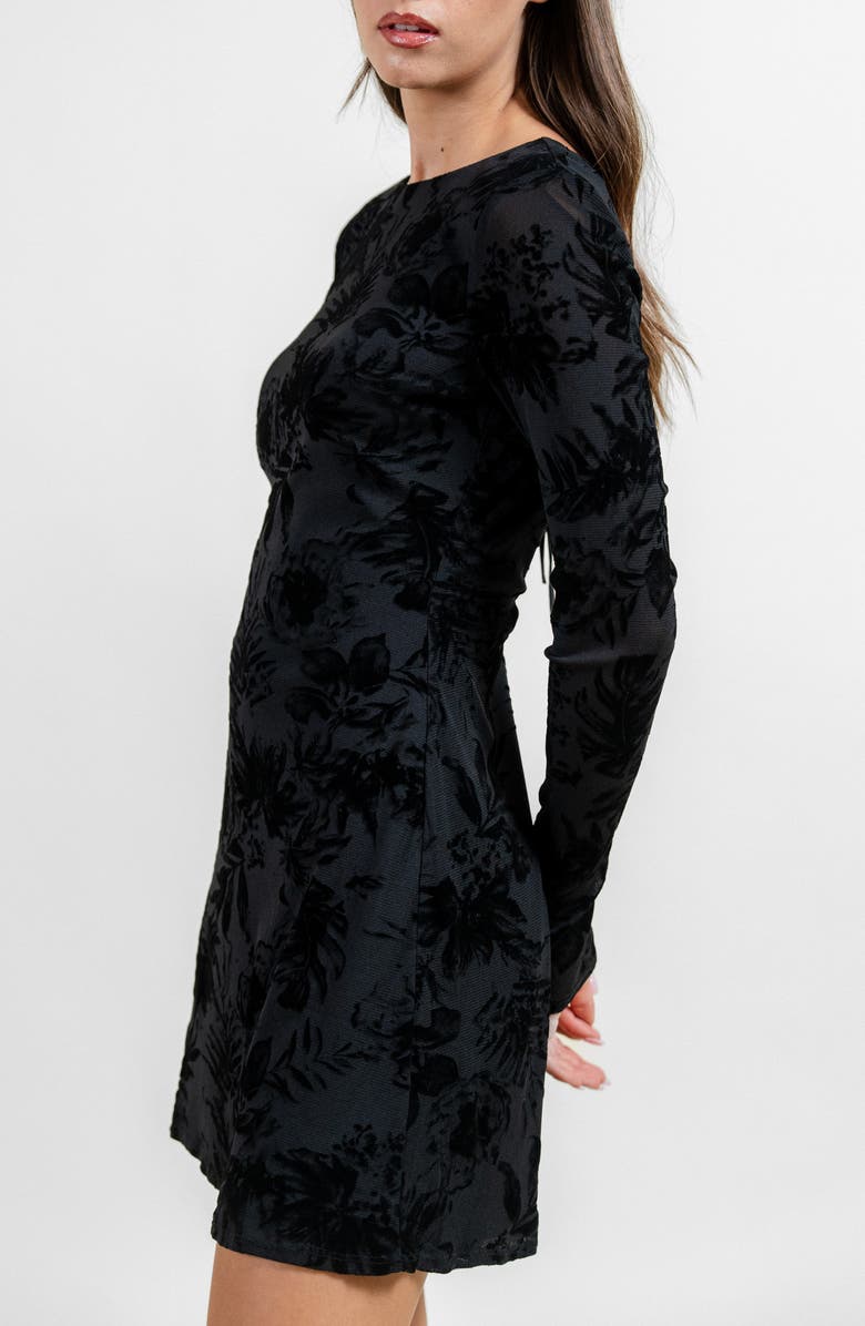 Beivy Long Sleeve Low Back Minidress, Alternate, color, Black