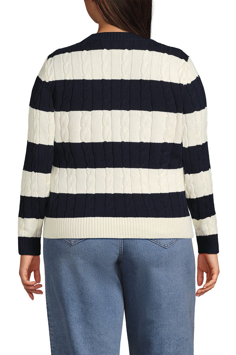 Plus Size Drifter Classic Cable Crew Neck Sweater, Alternate, color, Navy/Ivory Rugby Stripe