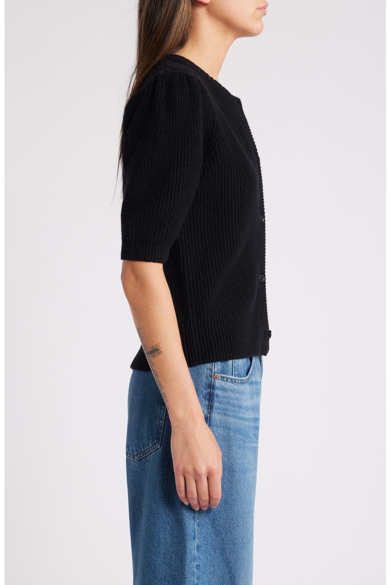 Shrunken Rib Wool & Cashmere Cardigan, Alternate, color, BLACK