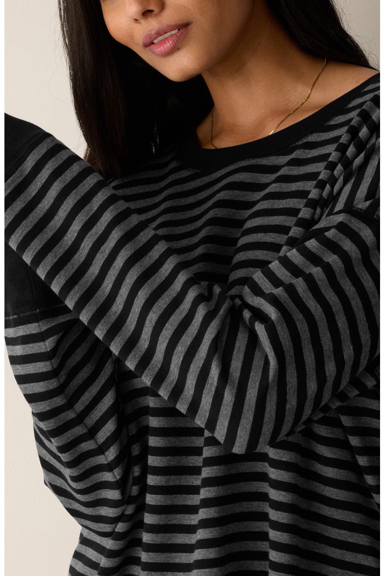 Stripe Crewneck Long Sleeve T-Shirt, Alternate, color, BLACK/ ASH