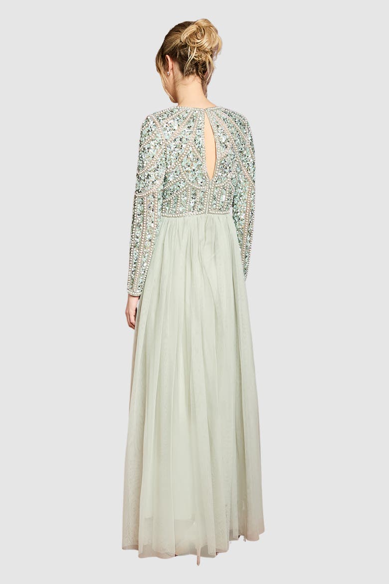 Sequin Bodice Tulle Skirt Maxi Dress, Alternate, color, Sage
