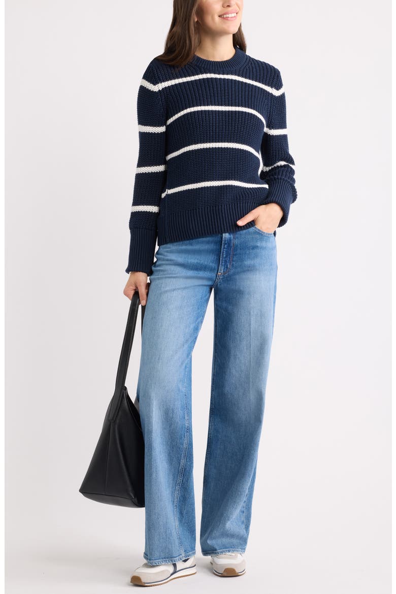 Striped Shaker Stitch Crewneck Sweater, Alternate, color, NAVY- IVORY FIA STRIPE