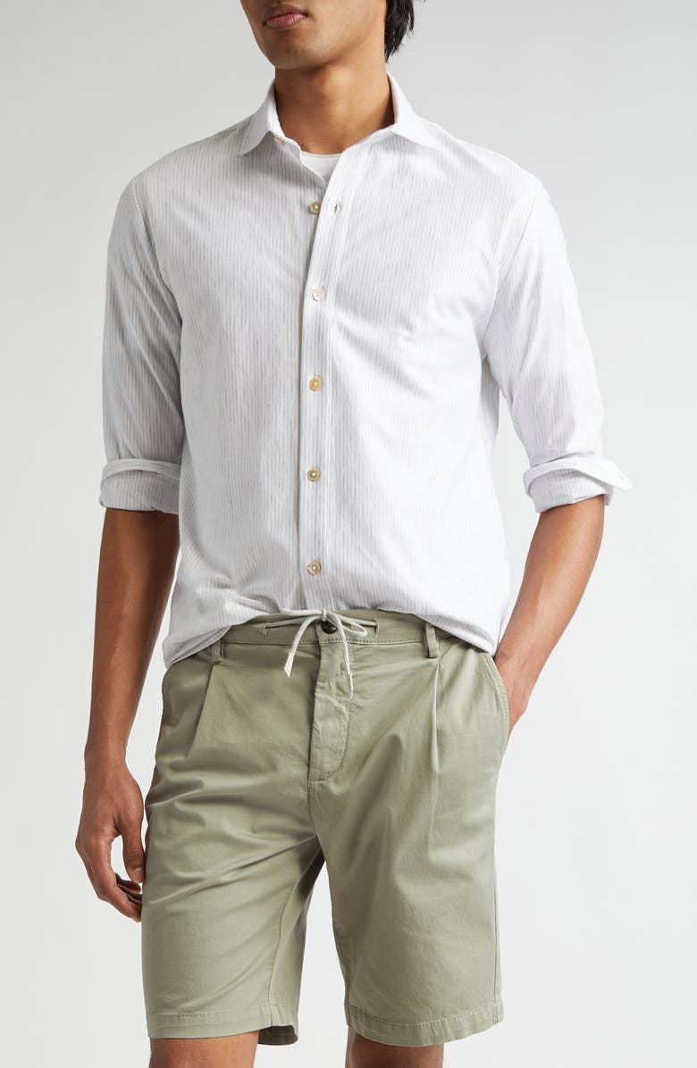 Eleventy Dandy Pinstripe Cotton Button-Up Shirt, Main, color, Light Melange Grey