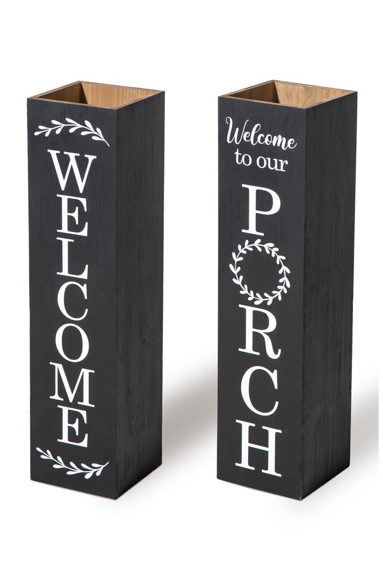Double Sided Solid Wood Boxed "WELCOME PORCH" Porch Sign, Main, color, Black