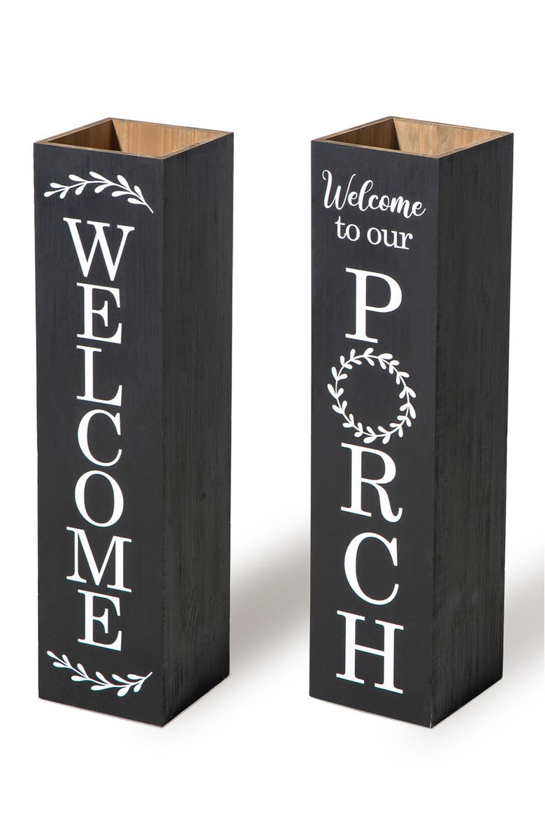 Glitzhome Double Sided Solid Wood Boxed "WELCOME PORCH" Porch Sign, Main, color, Black