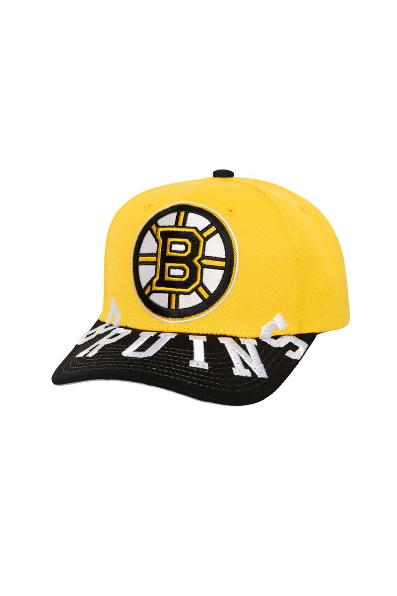 Men's Mitchell & Ness Gold/Black Boston Bruins Underarch Two-Tone Pro Crown Snapback Hat, Main, color, Gold