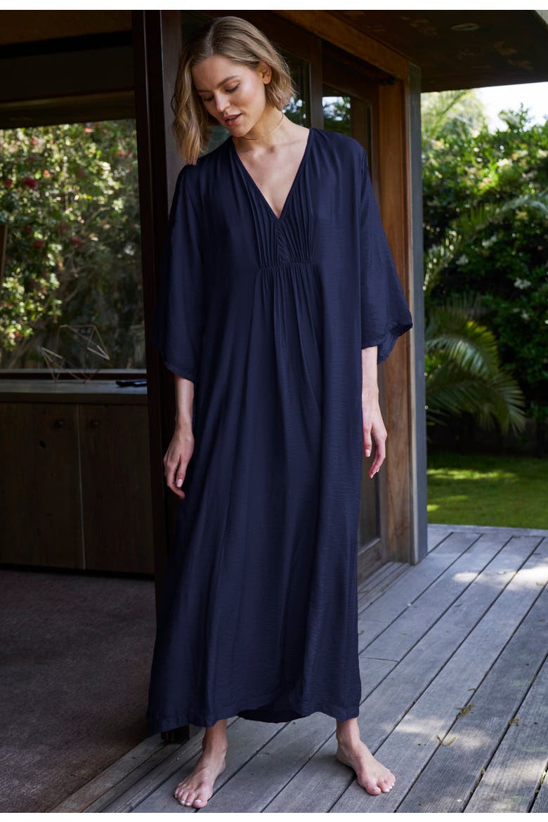 Cupro Rouched Front Caftan, Alternate, color, Navy