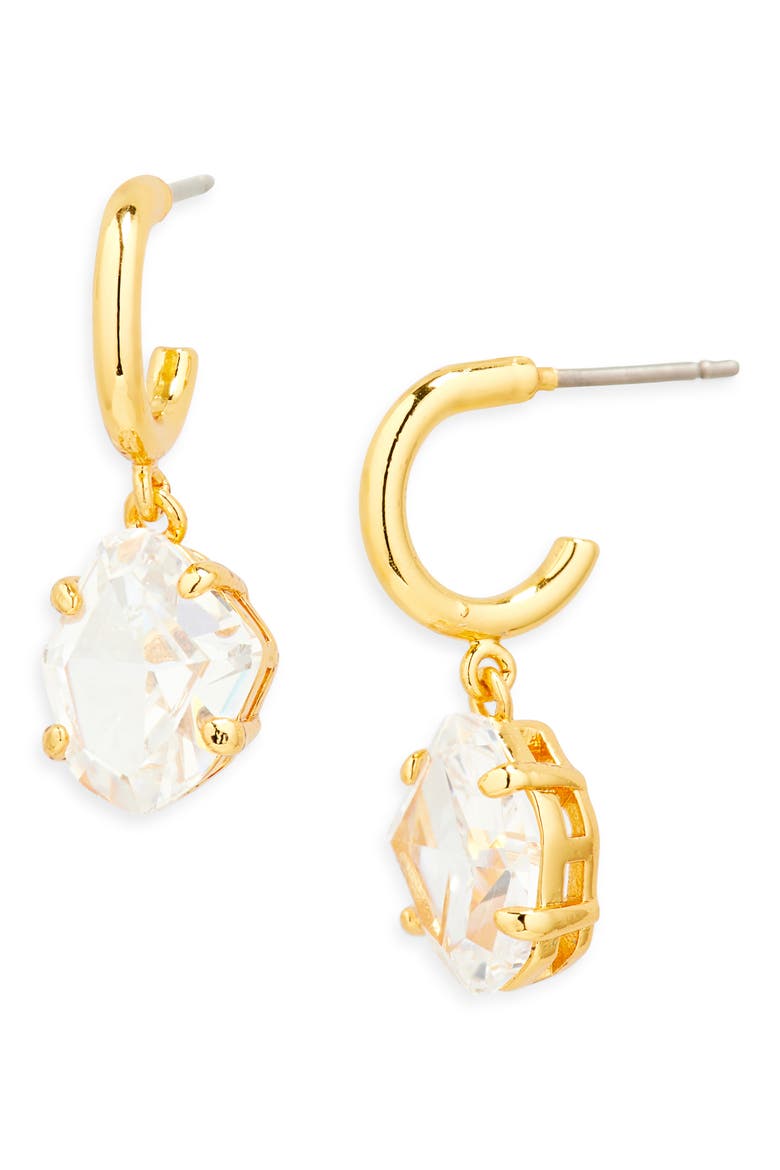 treasure trove drop huggie hoop earrings, Main, color, CLEAR/ YELLOW GOLD
